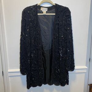 Stunning VTG Oleg Cassini 100% Silk Beaded Jacket Glam Formal Holiday Party 8